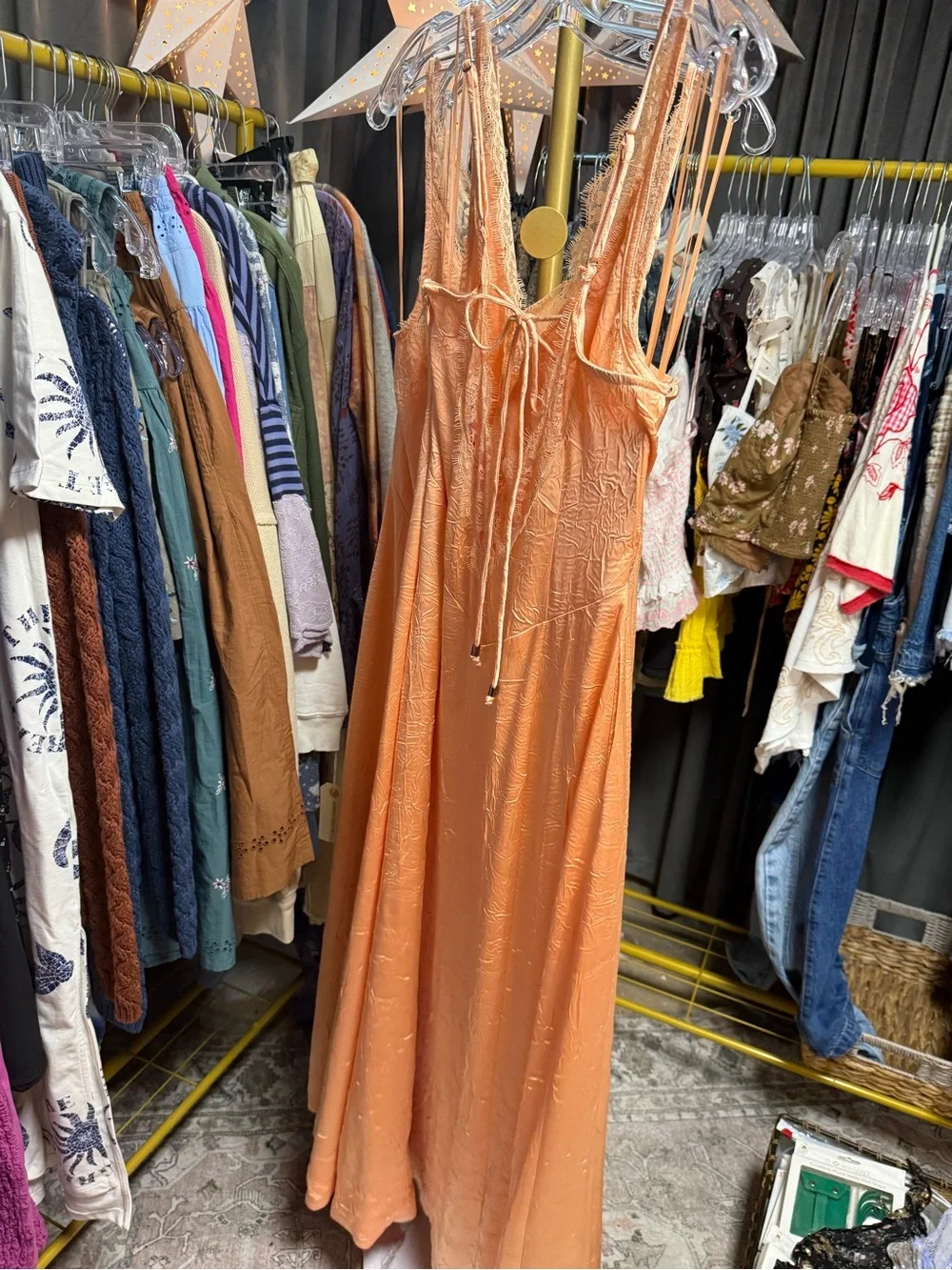 NWOT Free People Maybe Forever Satin & Lace Maxi Dress- Bellini